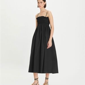 Tory Burch  Black Smoked Cotton Midi Dress, size M